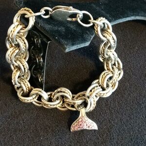 Marked 925 Pink Whale Tail Triple Link Bracelet